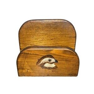Vintage Hand Painted Bob White Quail Wooden Napkin/Mail Holder